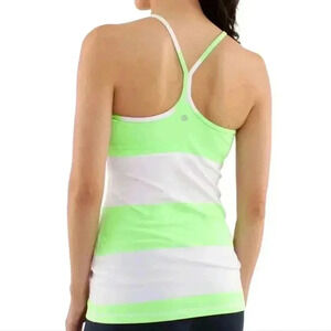 Lululemon Power Y Tank Top Run Yoga Women 8 Active Stretch Hike Luon White Green